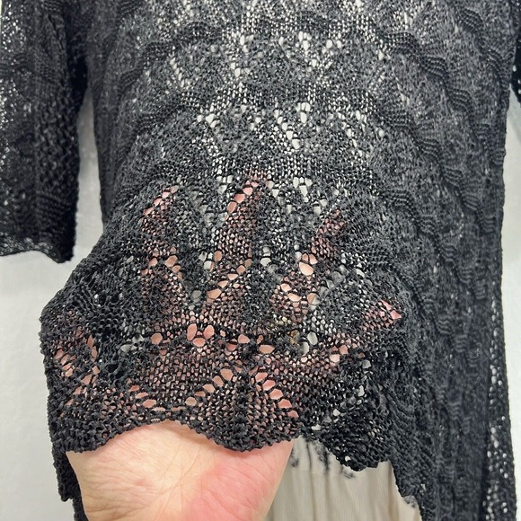 JOHN MARK Tunic Women SMALL Lace Crochet Overlay Floral Black Cream 3/4 Sleeves - Picture 6 of 15